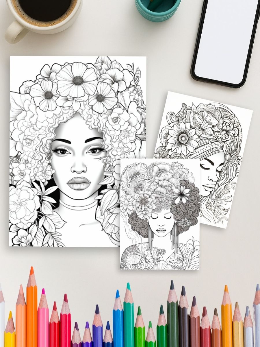 Bold & Beautiful – 1366 Black Women Coloring Page Mega Bundle - Image 4