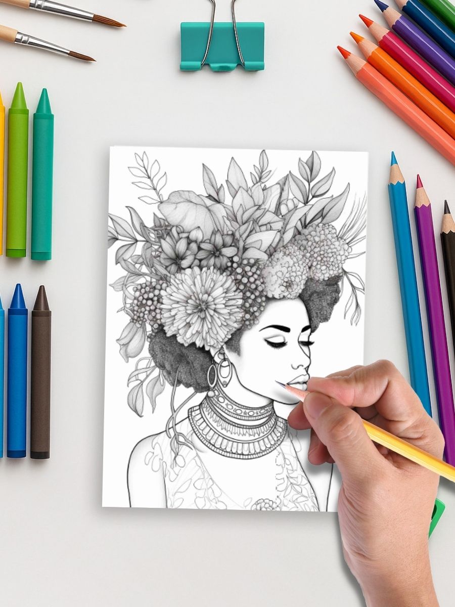 Bold & Beautiful – 1366 Black Women Coloring Page Mega Bundle - Image 5